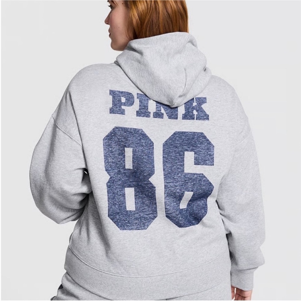 PINK Victoria's Secret campus fleece full zip hoodie gray XXL